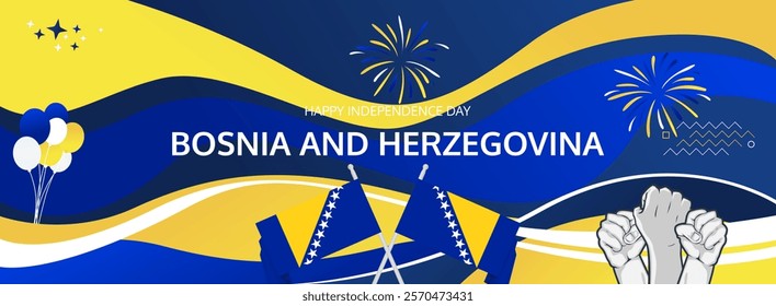 Bosnia And Herzegovina National or Independence Day greeting banner. 1st of March. Holidays illustration concept. Great for event like carnival, feast poster, support, culture and tourism