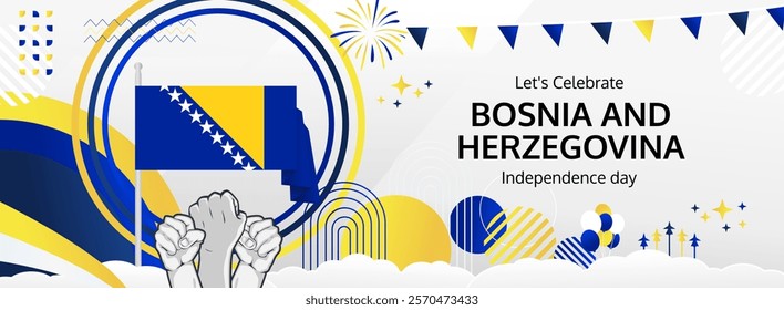 Bosnia And Herzegovina National or Independence Day greeting banner. 1st of March. Holidays illustration concept. Great for event like carnival, feast poster, support, culture and tourism