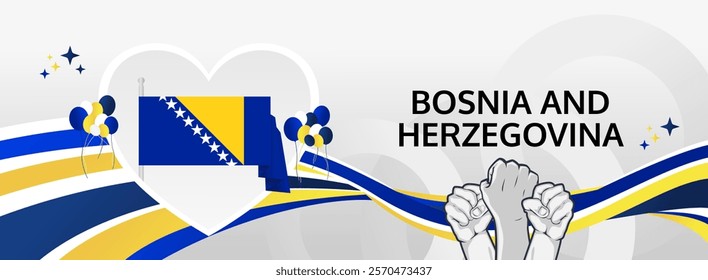 Bosnia And Herzegovina National or Independence Day greeting banner. 1st of March. Holidays illustration concept. Great for event like carnival, feast poster, support, culture and tourism