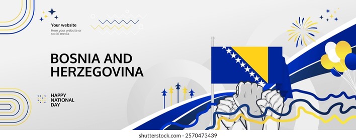 Bosnia And Herzegovina National or Independence Day greeting banner. 1st of March. Holidays illustration concept. Great for event like carnival, feast poster, support, culture and tourism