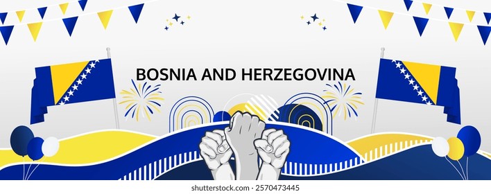 Bosnia And Herzegovina National or Independence Day greeting banner. 1st of March. Holidays illustration concept. Great for event like carnival, feast poster, support, culture and tourism