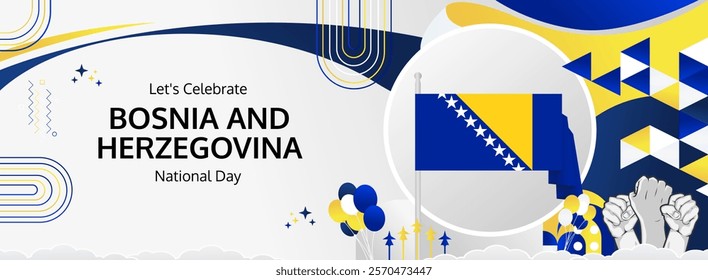 Bosnia And Herzegovina National or Independence Day greeting banner. 1st of March. Holidays illustration concept. Great for event like carnival, feast poster, support, culture and tourism