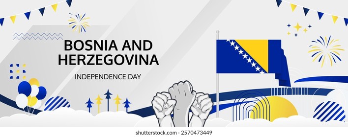 Bosnia And Herzegovina National or Independence Day greeting banner. 1st of March. Holidays illustration concept. Great for event like carnival, feast poster, support, culture and tourism