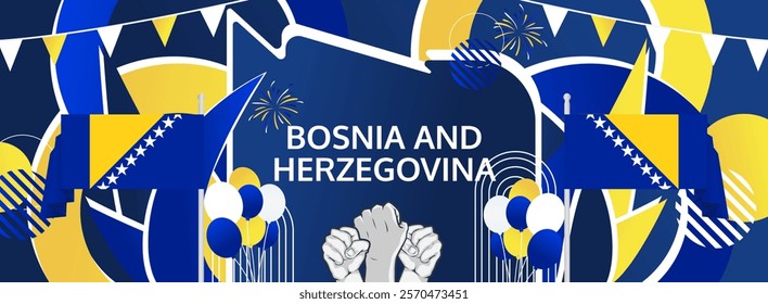 Bosnia And Herzegovina National or Independence Day greeting banner. 1st of March. Holidays illustration concept. Great for event like carnival, feast poster, support, culture and tourism