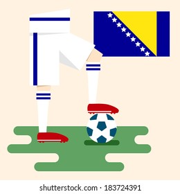 Bosnia and Herzegovina, national soccer uniform and flag, flat design