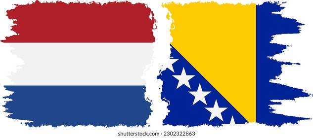 Bosnia and Herzegovina and Netherlands grunge flags connection, vector