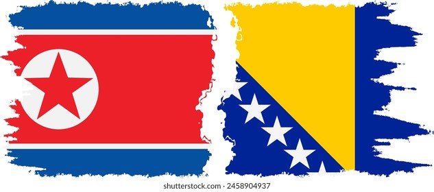 Bosnia and Herzegovina and North Korea grunge flags connection, vector