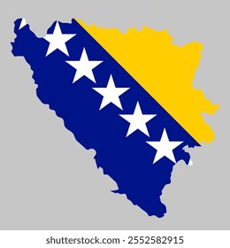 Bosnia and Herzegovina  outline of map on background of national flag