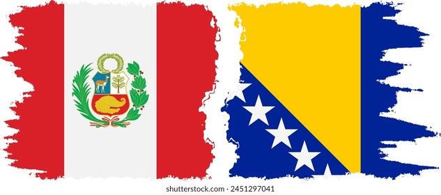 Bosnia and Herzegovina and Peru grunge flags connection, vector