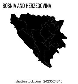 Mapa político de las divisiones administrativas de Bosnia y Herzegovina - cantones de la Federación de Bosnia y Herzegovina y la República Srpska. Mapa negro en blanco y nombre de país.