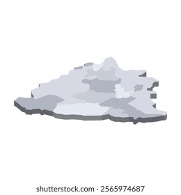 Bosnia and Herzegovina political map of administrative divisions - cantons of Federation of Bosnia and Herzegovina and Republika Srpska. 3D isometric blank vector map in shades of grey.