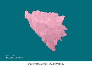Bosnia and Herzegovina polygon map vector illustration in low poly geometric style, soft pastel colors with pink and teal green tones, clean silhouette on solid background, ideal for infographic.