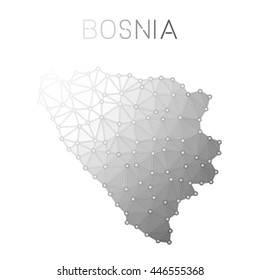 Bosnia and Herzegovina polygonal vector map. Molecular structure country map design. Network connections polygonal Bosnia and Herzegovina map in geometric style for your infographics.