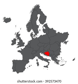 Bosnia and Herzegovina red map on gray Europe map vector