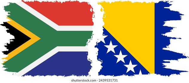 Bosnia and Herzegovina and South Africa grunge flags connection, vector
