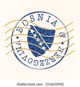 Bosnia And Herzegovina Stamp Postal. Silhouette Seal. Passport Round Design. Vector Icon. Design Retro Travel. National Symbol.