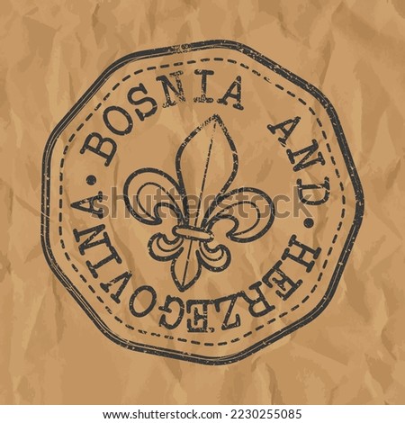 Bosnia and Herzegovina Stamp Travel Passport. Design Retro Symbol Country. Old Vintage Postmark.