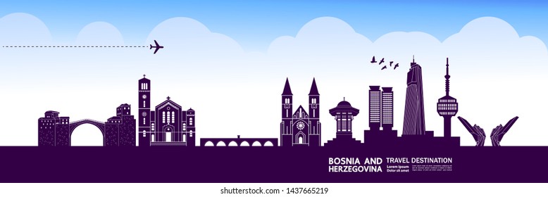 Bosnia and Herzegovina travel destination grand vector illustration.