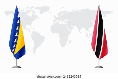 Bosnia and Herzegovina and Trinidad and Tobago flags for official meeting against background of world map.