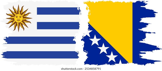 Conexión de banderas grunge de Bosnia y Herzegovina y Uruguay, Vector