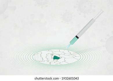 Bosnia and Herzegovina vaccination concept, vaccine injection in map of Bosnia and Herzegovina. Vaccine and vaccination against coronavirus, COVID-19. Vector template about Healthcare.