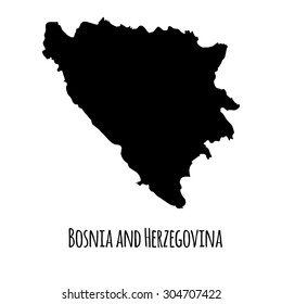 Bosnia and Herzegovina vector black outline map with caption on white background. 