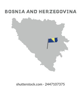 Bosnia and Herzegovina vector map illustration, country map silhouette with the flag inside isolated on white background. Every country in the world is here