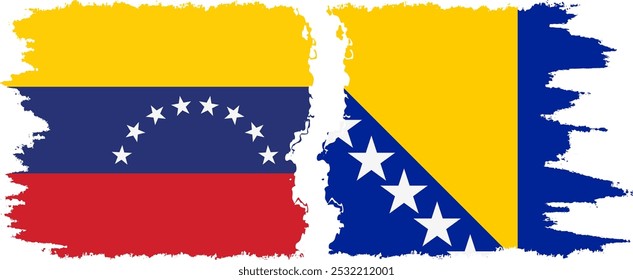 Bosnia and Herzegovina and Venezuela grunge flags connection, vector