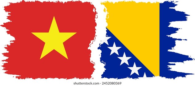 Bosnia and Herzegovina and Vietnam grunge flags connection, vector