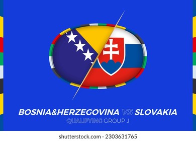 Bosnia and Herzegovina vs Slovakia icon for European football tournament qualification, group J. Competition icon on the stylized background.