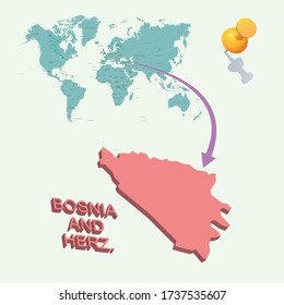 Bosnia and Herzegovina's place in the world. 3D map