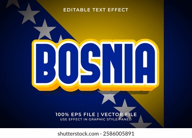 Bosnia and Herzegowina 3D Editable Vector Text Effect. Yellow and Blue text effect