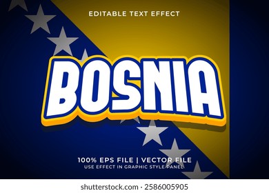 Bosnia and Herzegowina 3D Editable Vector Text Effect. Yellow and Blue text effect