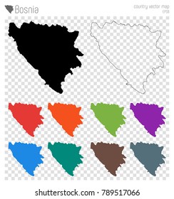 Bosnia high detailed map. Country silhouette icon. Isolated Bosnia black map outline. Vector illustration.