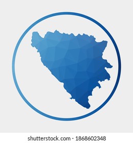 Bosnia icon. Polygonal map of the country in gradient ring. Round low poly Bosnia sign. Vector illustration.