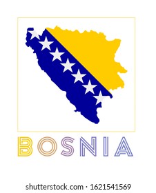 Bosnia Logo. Map of Bosnia with country name and flag. Stylish vector illustration.