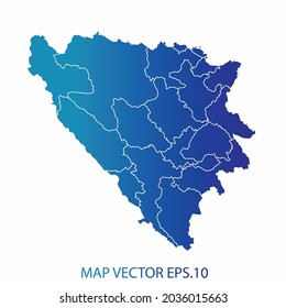 Bosnia map, blue gradient color , infographic style , on white background with Map World. Wire frame 3D mesh , map 3D,