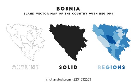 Bosnia map. Borders of Bosnia for your infographic. Vector country shape. Vector illustration.