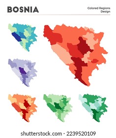 Bosnia map collection. Borders of Bosnia for your infographic. Colored country regions. Vector illustration.