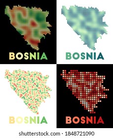 Bosnia map. Collection of map of Bosnia in dotted style. Borders of the country filled with rectangles for your design. Vector illustration.