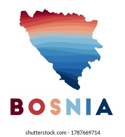 Bosnia map. Map of the country with beautiful geometric waves in red blue colors. Vivid Bosnia shape. Vector illustration.