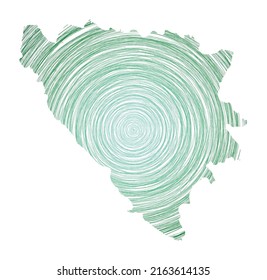 Bosnia map filled with concentric circles. Sketch style circles in shape of the country. Vector Illustration.