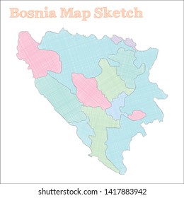 Bosnia map. Hand-drawn country. Vector illustration.