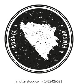 Bosnia Map Symbol Round Design Stamp Travel and Business.