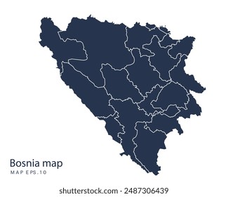 Bosnien-Karte Vektorgrafik, Abstraktes Design Vektorillustration Eps 10. Marinefarbe. Hoch detailliert auf weißem Hintergrund.