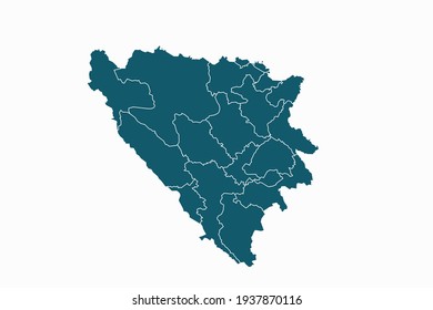 Mapa vectorial de Bosnia. color azul sobre fondo blanco.