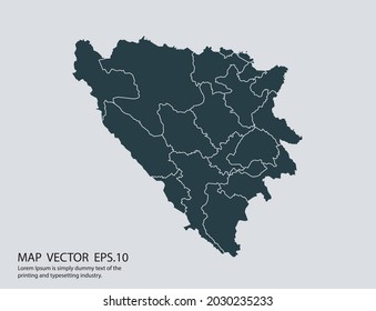 Mapa vectorial de Bosnia, aislado en fondo gris 