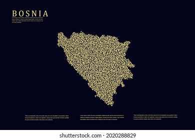 Mapa de Bosnia - Mapa Mundial Mapa Internacional de la plantilla de vector con rejilla de oro sobre fondo oscuro para banner, sitio web, infografía, educación - Ilustración vectorial eps 10