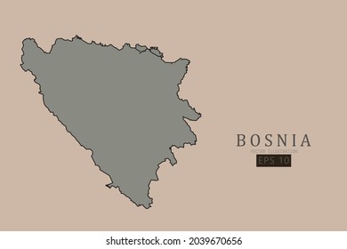 Bosnia Map - World Map International vector template with old classic style and gray color on map isolated on brown background - Vector illustration eps 10 
