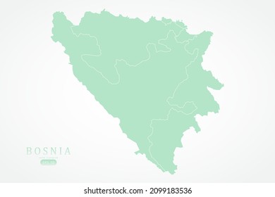 Bosnia Map - World Map International vector template with High detailed including green and white outline color isolated on white background - Vector illustration eps 10